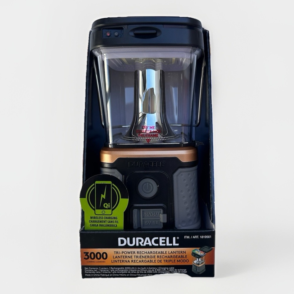Duracell 3000 Lumen Rechargeable‎ Lantern – Solar, USB, Qi, D Battery Ready
